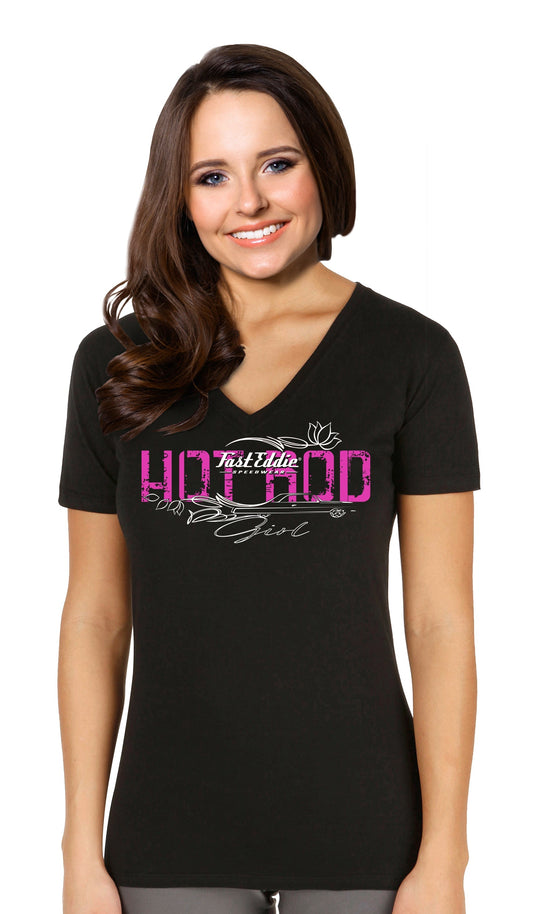 Hot Rod Girl Ladies V-Neck T-Shirt