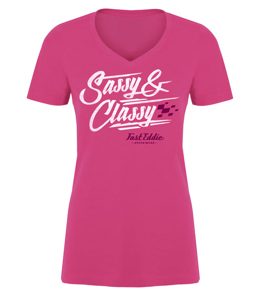Ladies FES Sassy & Classy V-Neck T-Shirt – Wild Raspberry